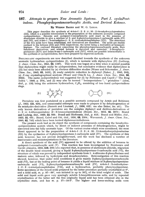 187. Attempts to prepare new aromatic systems. Part I. cyclopentindene. Phenylcyclopentanecarboxylic acids, and derived ketones