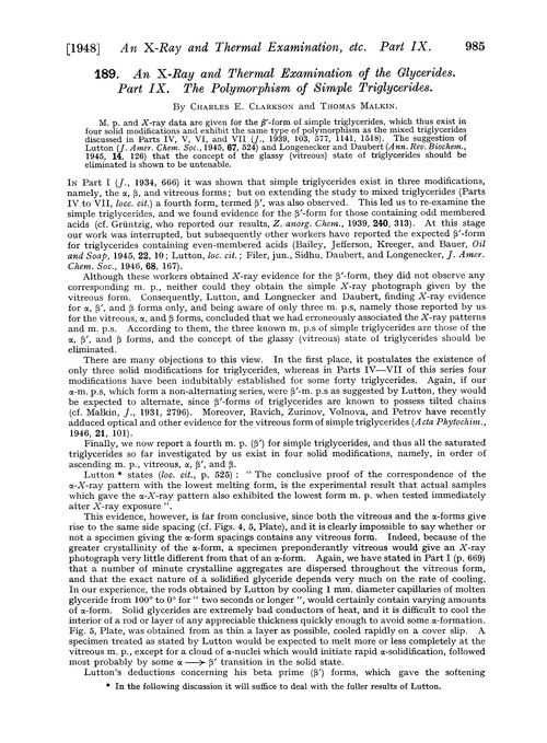 189. An X-ray and thermal examination of the glycerides. Part IX. The polymorphism of simple triglycerides