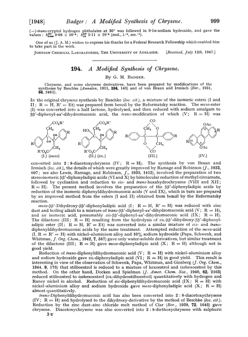194. A modified synthesis of chrysene