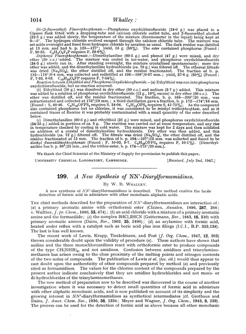 199. A new synthesis of NN′-diarylformamidines