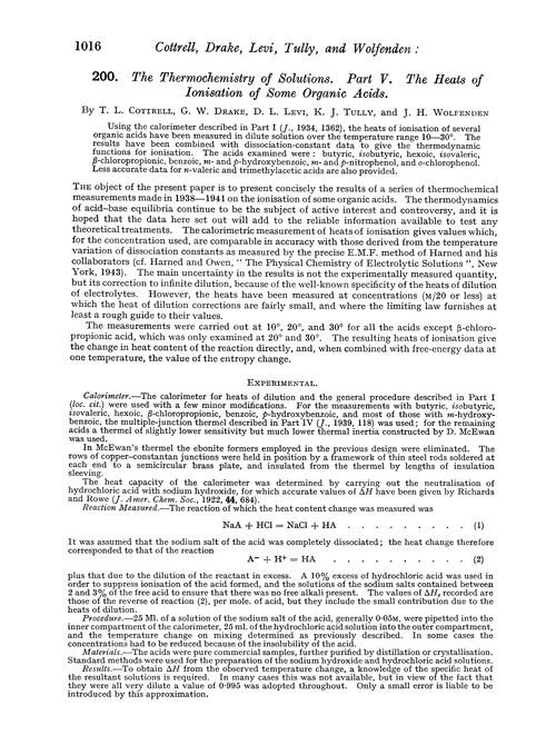200. The thermochemistry of solutions. Part V. The heats of ionisation of some organic acids
