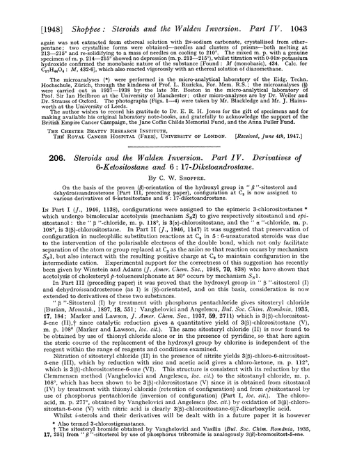 206. Steroids and the Walden inversion. Part IV. Derivatives of 6-ketositostane and 6 : 17-diketoandrostane