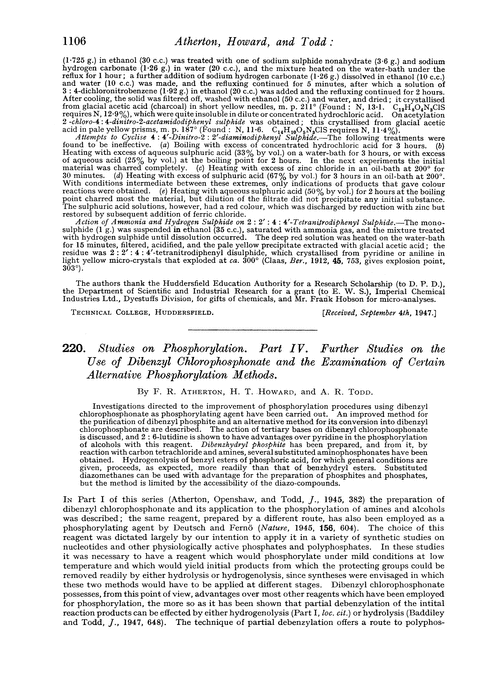 220. Studies on phosphorylation. Part IV. Further studies on the use of dibenzyl chlorophosphonate and the examination of certain alternative phosphorylation methods