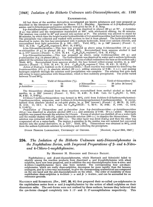 234. The isolation of the hitherto unknown anti-diazosulphonates in the naphthalene series, with improved preparations of 2- and 4-nitro- and 4-chloro-1-naphthylamine