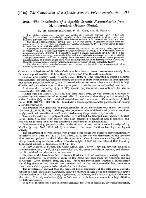 240. The constitution of a specific somatic polysaccharide from M. tuberculosis(human strain)