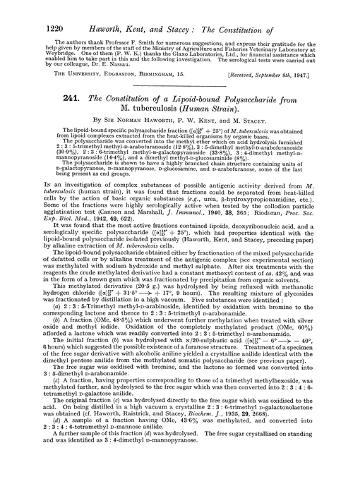 241. The constitution of a lipoid-bound polysaccharide from M. tuberculosis(human strain)