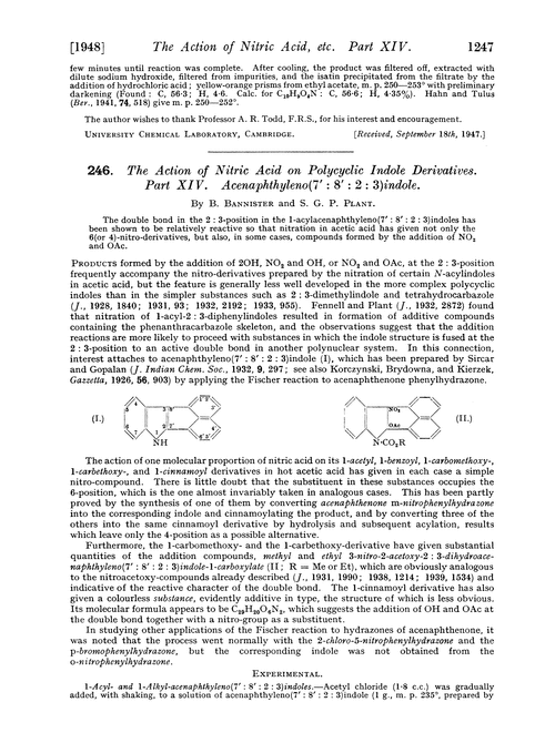 246. The action of nitric acid on polycyclic indole derivatives. Part XIV. Acenaphthyleno(7′ : 8′ : 2 : 3)indole
