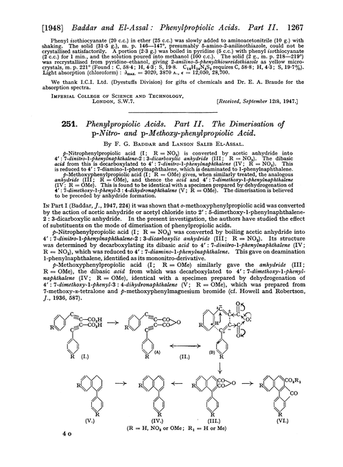251. Phenylpropiolic acids. Part II. The dimerisation of p-nitro- and p-methoxy-phenylpropiolic acid