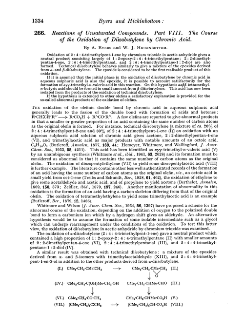 266. Reactions of unsaturated compounds. Part VIII. The course of the oxidation of diisobutylene by chromic acid