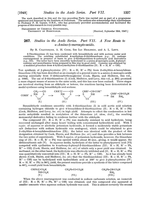 267. Studies in the azole series. Part VII. A new route to α-amino-β-mercapto-acids