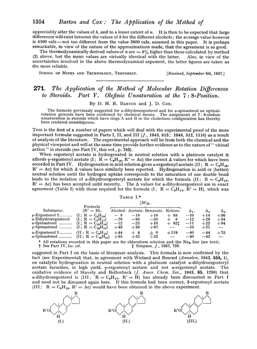 271. The application of the method of molecular rotation differences to steroids. Part V. Olefinic unsaturation at the 7 : 8-position