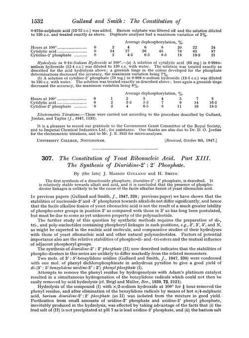 307. The constitution of yeast ribonucleic acid. Part XIII. The synthesis of diuridine-2′ : 2′ phosphate