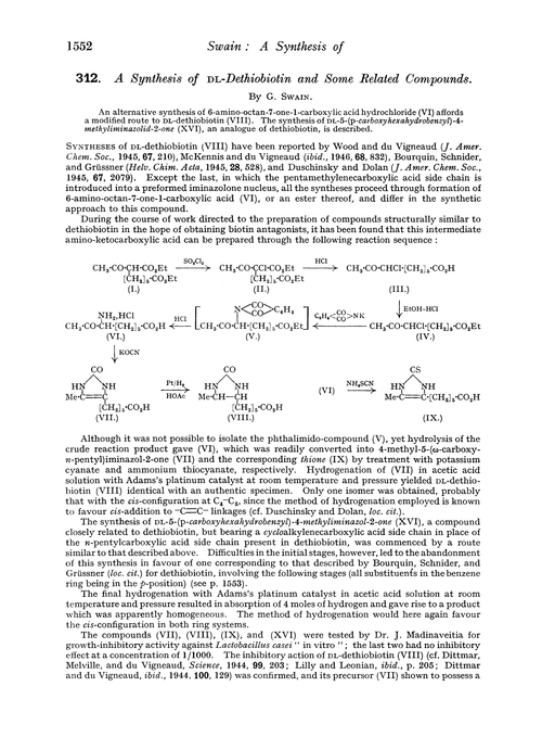 312. A synthesis of DL-dethiobiotin and some related compounds