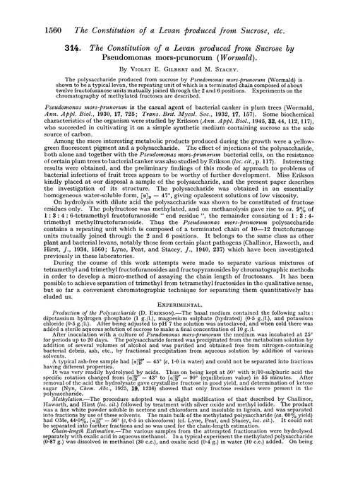 314. The constitution of a levan produced from sucrose by Pseudomonas mors-prunorum(Wormald)