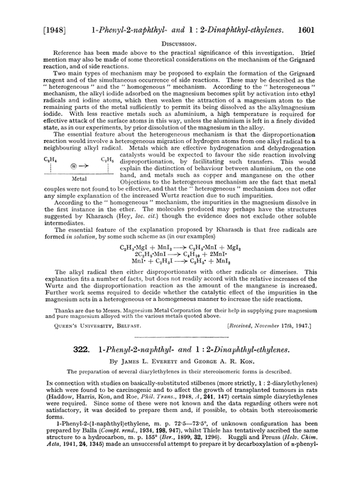322. 1-phenyl-2-naphthyl- and 1 : 2-dinaphthyl-ethylenes