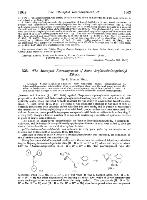 323. The attempted rearrangement of some arylbenziminoquinolyl ethers
