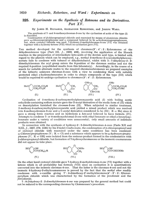 325 Experiments On The Synthesis Of Rotenone And Its Derivatives Part Xv Journal Of The Chemical Society Resumed Rsc Publishing