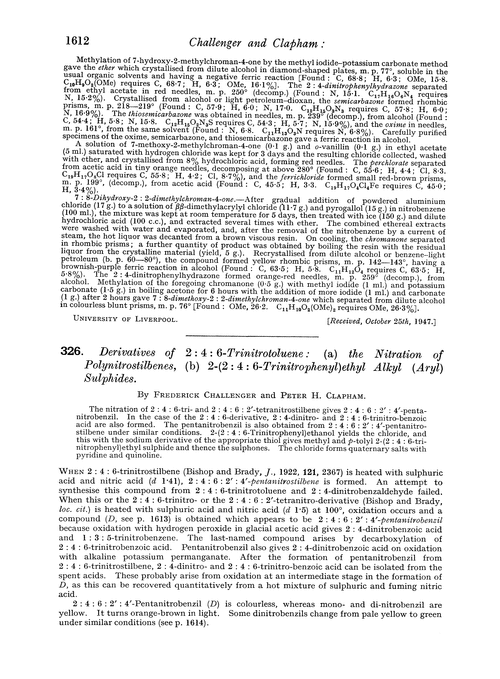 326. Derivatives of 2 : 4 : 6-trinitrotoluene: (a) the nitration of polynitrostilbenes, (b) 2-(2 : 4 : 6-trinitrophenyl)ethyl alkyl (aryl) sulphides