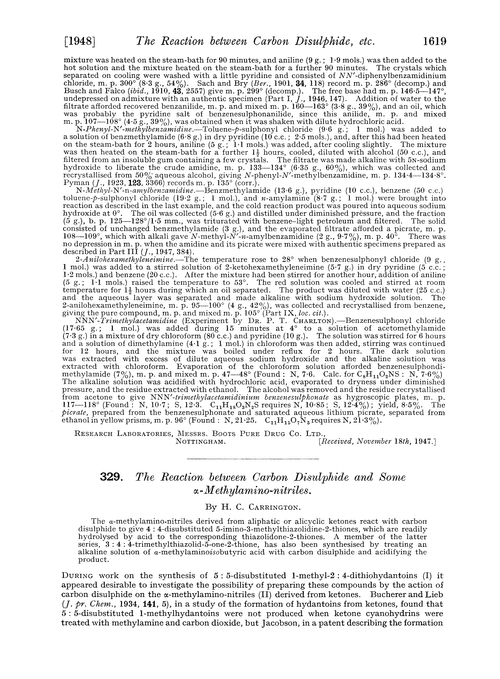 329. The reaction between carbon disulphide and some α-methylamino-nitriles