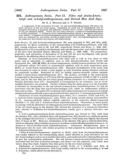 331. Anthraquinone series. Part II. Nitro- and amino-2-tert.-butyl- and -n-butyl-anthraquinones, and derived blue acid dyes