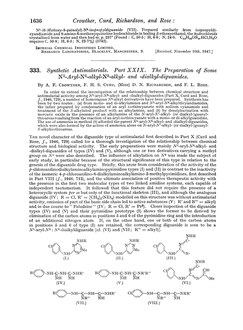 333. Synthetic antimalarials. Part XXIX. The preparation of some N1-aryl-N2-alkyl-N5-alkyl- and -dialkyl-diguanides