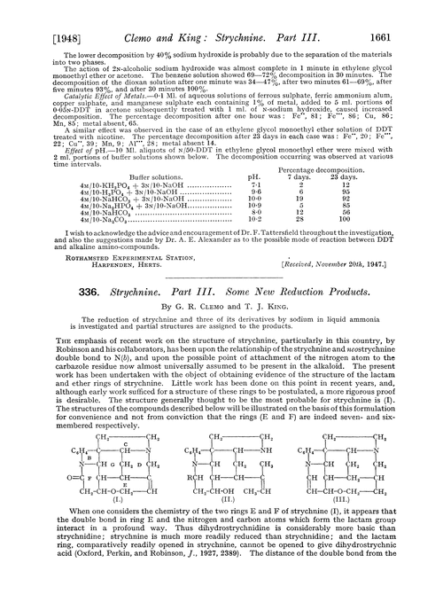 336. Strychnine. Part III. Some new reduction products