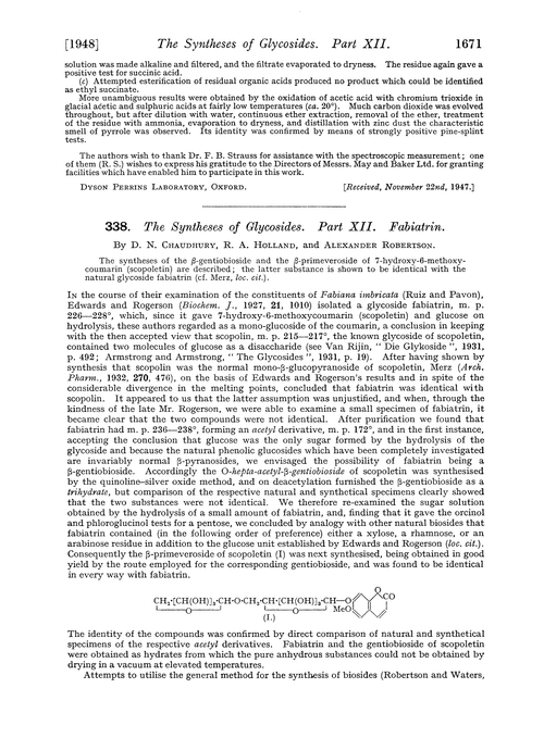 338. The syntheses of glycosides. Part XII. Fabiatrin