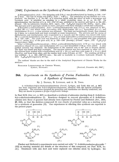 344. Experiments on the synthesis of purine nucleosides. Part XX. A Synthesis of Guanosine