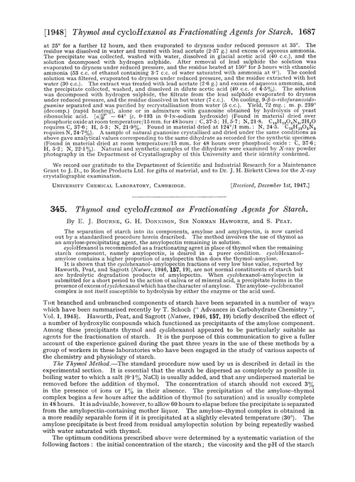 345. Thymol and cyclohexanol as fractionating agents for starch