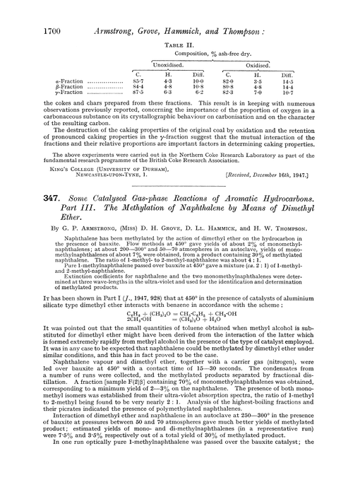 347. Some catalysed gas-phase reactions of aromatic hydrocarbons. Part III. The methylation of naphthalene by means of dimethyl ether