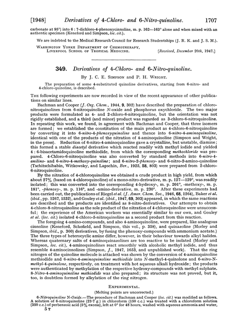 349. Derivatives of 4-chloro- and 6-nitro-quinoline