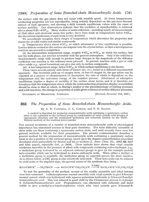 352. The preparation of some branched-chain monocarboxylic acids