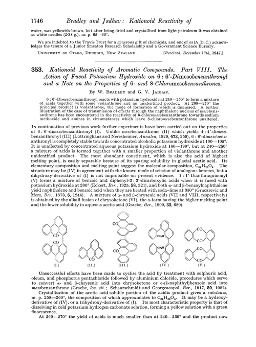 353. Kationoid reactivity of aromatic compounds. Part VIII. The action of fused potassium hydroxide on 6 : 6′-dimesobenzanthronyl and a note on the properties of 6- and 8-chloromesobenzanthrones