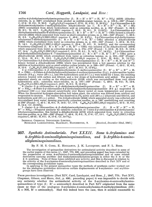 357. Synthetic antimalarials. Part XXXII. Some 4-arylamino- and 4-arylthio-2-aminoalkylaminoquinazolines, and 2-arylthio-4-aminoalkylaminoquinazolines