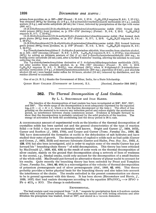 382. The thermal decomposition of lead oxalate