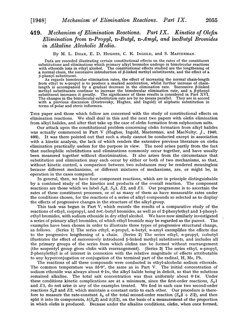 419. Mechanism of elimination reactions. Part IX. Kinetics of olefin elimination from n-propyl, n-butyl, n-amyl, and isobutyl bromides in alkaline alcoholic media