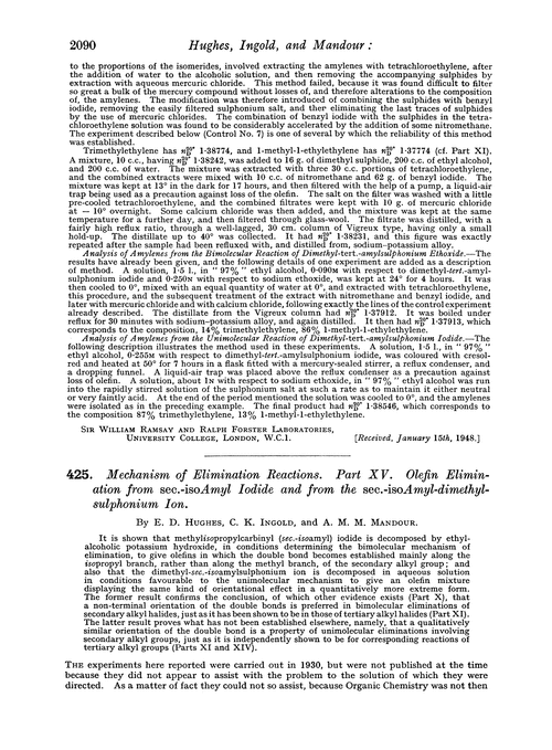 425. Mechanism of elimination reactions. Part XV. Olefin elimination from sec.-isoamyl iodide and from the sec.-isoamyl-dimethylsulphonium ion