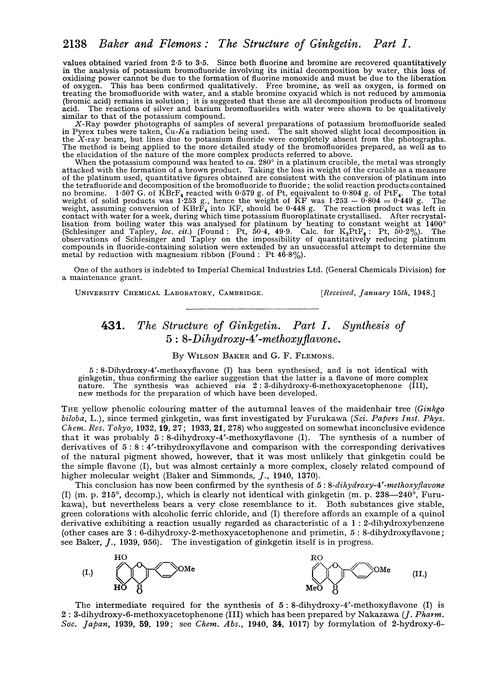 431. The structure of ginkgetin. Part I. Synthesis of 5 : 8-dihydroxy-4′-methoxyflavone