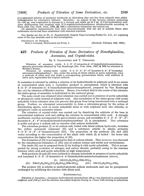 437. Products of nitration of some derivatives of dimethylaniline, auramine, and crystal-violet