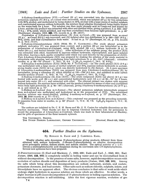 464. Further studies on the sydnones