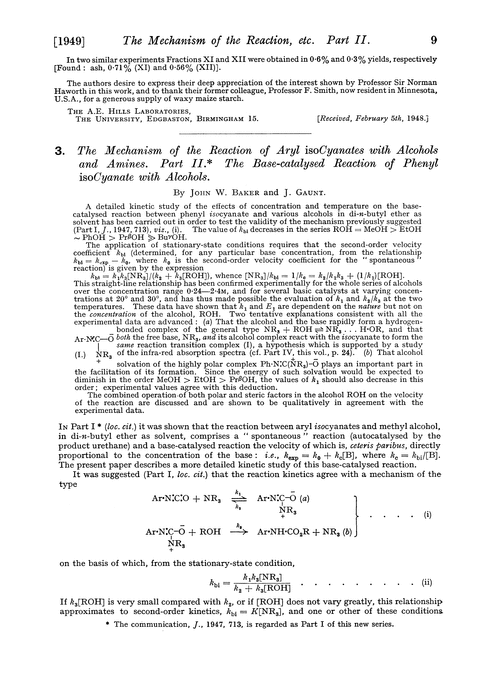 3. The mechanism of the reaction of aryl isocyanates with alcohols and amines. Part II. The base-catalysed reaction of phenyl isocyanate with alcohols