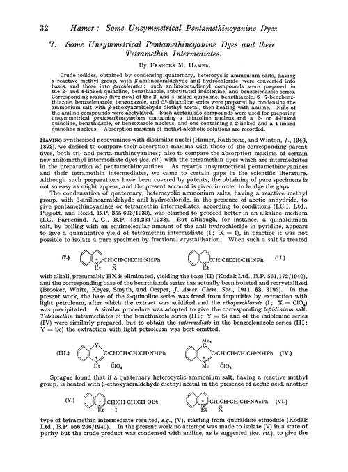 7. Some unsymmetrical pentamethincyanine dyes and their tetramethin intermediates