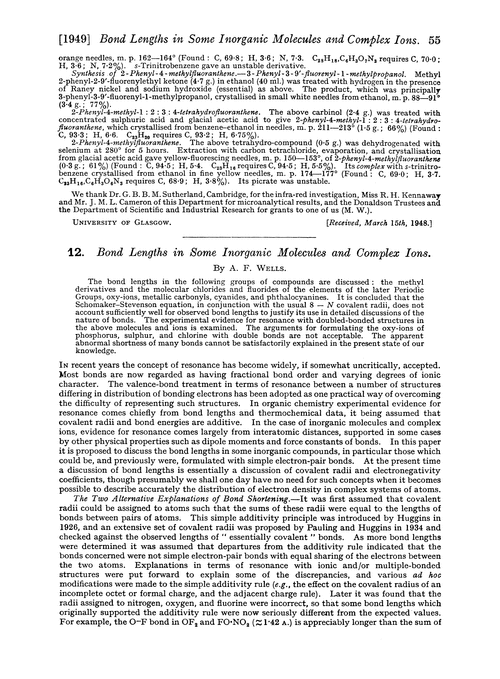 12. Bond lengths in some inorganic molecules and complex ions