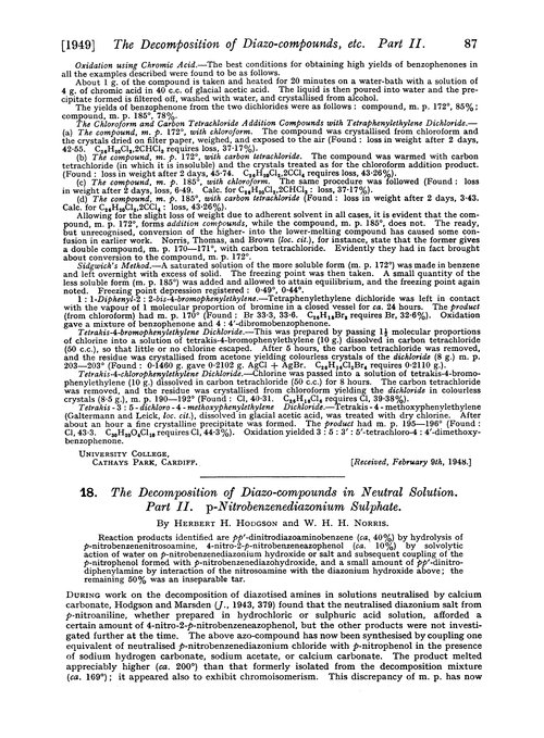 18. The decomposition of diazo-compounds in neutral solution. Part II. p-Nitrobenzenediazonium sulphate
