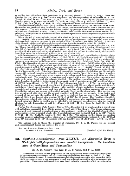 22. Synthetic antimalarials. Part XXXIII. An alternative route to N1-aryl-N5-alkyldiguanides and related compounds: the condensation of guanidines and cyanamides