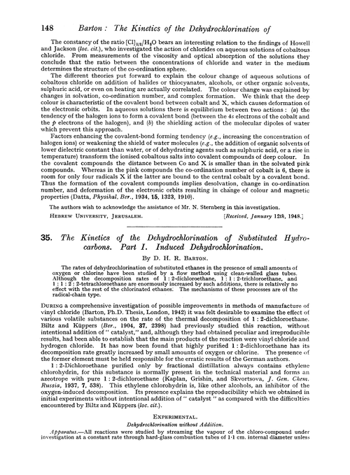 35. The kinetics of the dehydrochlorination of substituted hydrocarbons. Part I. Induced dehydrochlorination