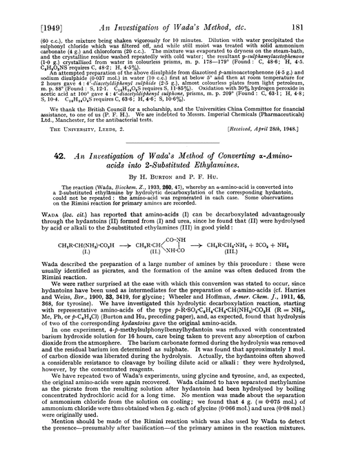 42. An investigation of Wada's method of converting α-aminoacids into 2-substituted ethylamines