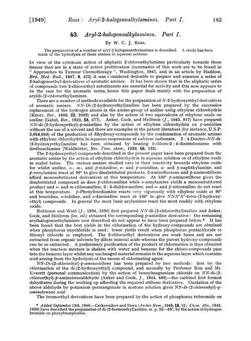 43. Aryl-2-halogenoalkylamines. Part I