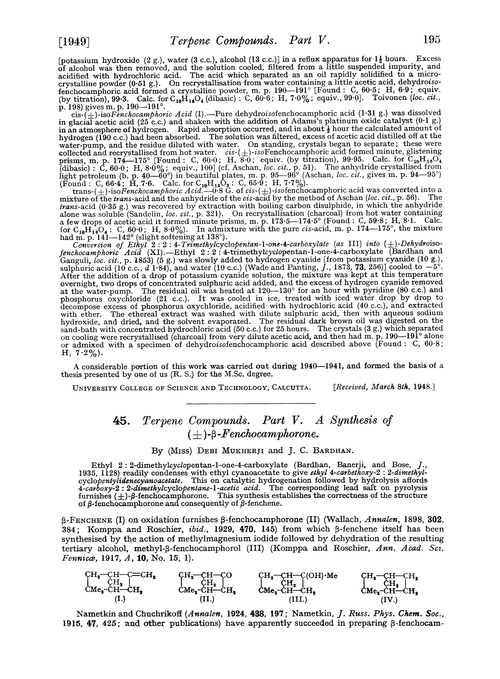 45. Terpene compounds. Part V. A synthesis of (±)-β-fenchocamphorone