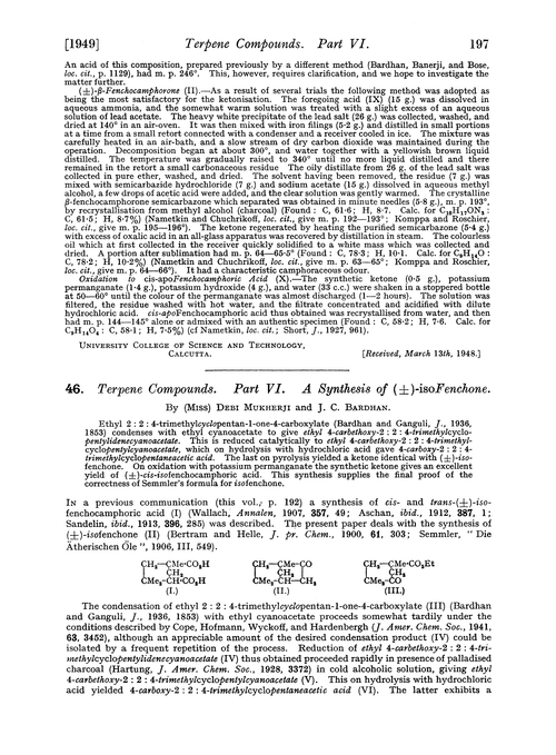 46. Terpene compounds. Part VI. A synthesis of (±)-isofenchone